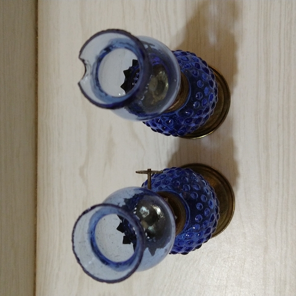 Vintage Mini Cobalt Blue Hobnail Oil Lamp with Hand Blown Chimney - Picture 2 of 5